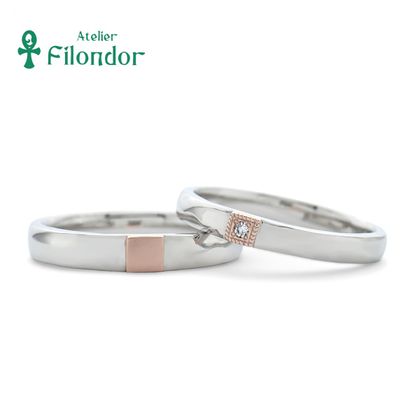 【アトリエフィロンドール】【アトリエ・フィロンドール】アンティークカレッジリングをイメージしたコンビ素材マリッジリング HISTOIRE Ciel C04