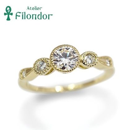 【アトリエフィロンドール】【アトリエ・フィロンドール】HISTOIRE アンティークレースのようなミル打ちとダイヤを埋め込んだベゼルセッティングが魅力のエンゲージリング Julie -ジュリー-