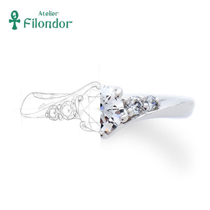 【アトリエフィロンドール】【アトリエ・フィロンドール】5石のダイアモンドが流れるように輝くオーダーメイド婚約指輪