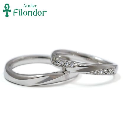 【アトリエフィロンドール】【アトリエ・フィロンドール】鍛造ウェーブダイアモンド結婚指輪