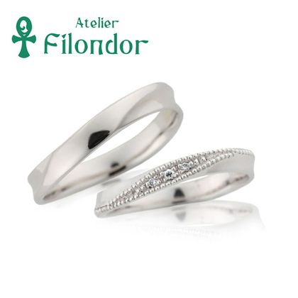 【アトリエフィロンドール】アトリエ・フィロンドール ミル打ち＆ダイヤが繊細に輝くウェーブマリッジリング Agnès -アニェス-