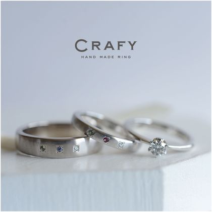【CRAFY(クラフィ)】【ふたりで手作り】誕生石6石無料付き！婚約指輪と結婚指輪の幅広リング