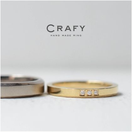【CRAFY(クラフィ)】【ふたりで手作り】K18ホワイト＆イエローの手作り結婚指輪