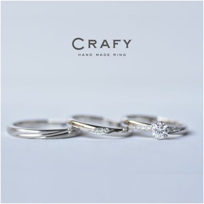 【CRAFY(クラフィ)】【ふたりで手作り】シャープなラインで揃えた結婚指輪&婚約指輪セットリング 