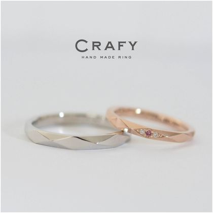 【CRAFY(クラフィ)】【ふたりで手作り】華奢な多面体デザイン プラチナ・K18ピンク