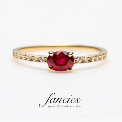 【BRIDGE ANTWERP BRILLIANT GALLERY(ブリッジ・アントワープ・ブリリアント・ギャラリー)】【ゴールデンレッド】ルビー ダイヤモンド ライン リング
