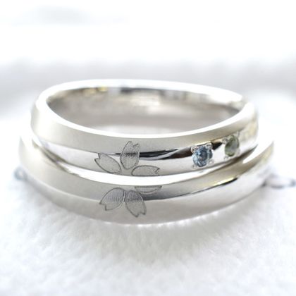 【湘南彫金工房 andfuse】【手作り結婚指輪デザインワックスコース】さくら模様を彫刻した手作り結婚指輪