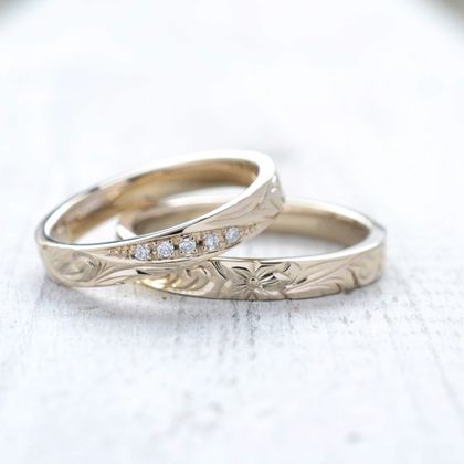 【湘南彫金工房 andfuse】【手作り結婚指輪デザインワックスコース】波模様スクロールを手彫り彫刻したハワイアンな手作り結婚指輪