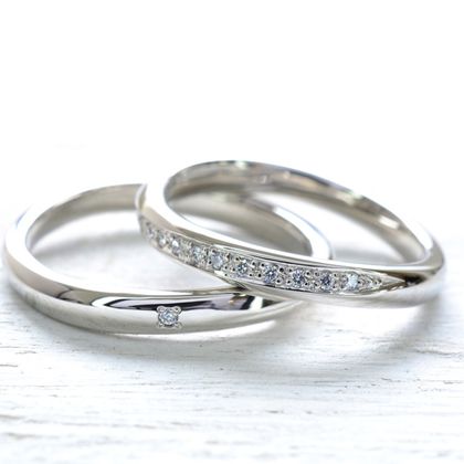 【湘南彫金工房 andfuse】【手作り結婚指輪デザインワックスコース】柔らかで優しいS字のラインにダイアを12石セッティングした手作り結婚指輪