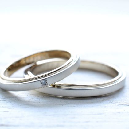 【湘南彫金工房 andfuse】【手作り結婚指輪デザインワックスコース】センターにダイアモンドをセットして2種類の地金を使用したコンビネーションのお洒落な手作り結婚指輪