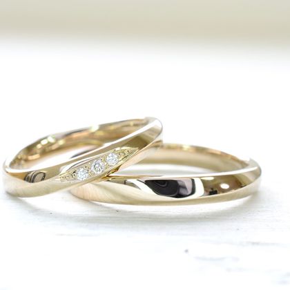 【湘南彫金工房 andfuse】手作り結婚指輪デザインワックスコース】cho-wa二人の調和を表現したデザインにダイアをセッティングした18金シャンパンゴールドの手作り結婚指輪