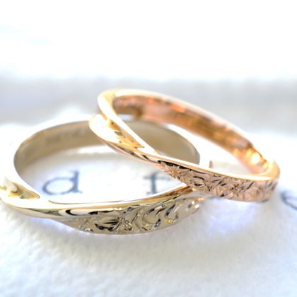 【湘南彫金工房 andfuse】【手作り結婚指輪デザインワックスコース】ハワイアン彫刻を施したメビウスデザインの素敵な手作り結婚指輪