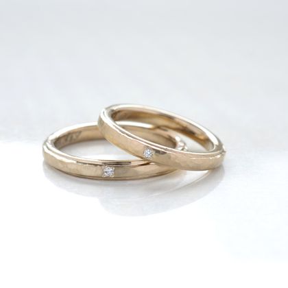 【湘南彫金工房 andfuse】【手作り結婚指輪デザインワックスコース】当工房オリジナルのデザイン「minamo」にダイアをセッティングした手作り結婚指輪