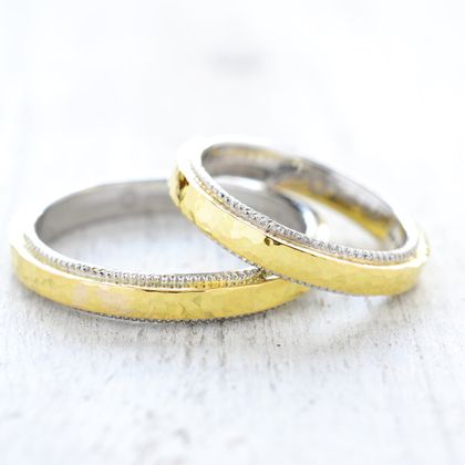 【湘南彫金工房 andfuse】【手作り結婚指輪デザインワックスコース】Pt900/K18YGを使用した素敵な結婚指輪当店オリジナルminamo/ﾐﾙｸﾞﾚｲﾝ仕上げ｜湘南彫金工房 andfuseの結婚指輪
