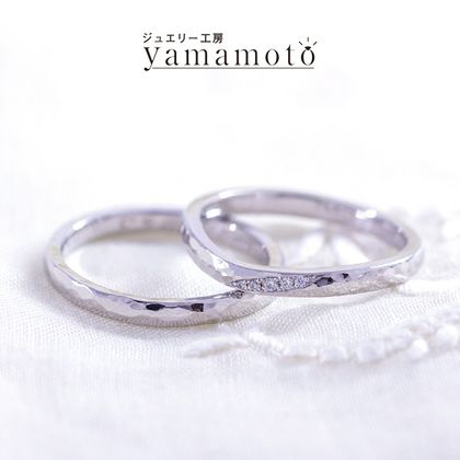 【ジュエリー工房 YAMAMOTO】【自分で模様付け】 つちめリング　プラチナ　ウエーブ　鍛造製法