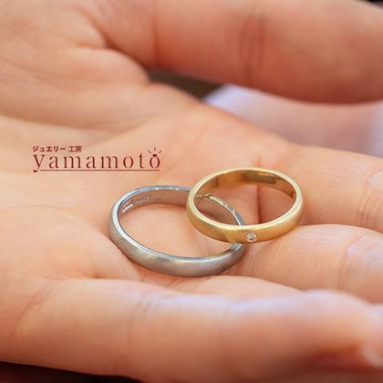 【ジュエリー工房 YAMAMOTO】【マッド加工 鍛造 マリッジリング】ダイヤモンド1Pセット