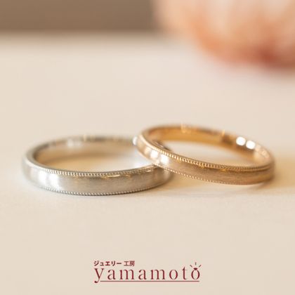 【ジュエリー工房 YAMAMOTO】【ミルグレイン＋優しいつや消し】鍛造製法の結婚指輪