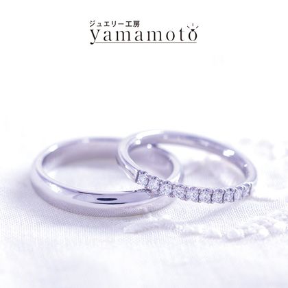 【ジュエリー工房 YAMAMOTO】【ハーフエタニティリング爪留め 】　幅、厚み 自由に選べるリング　ダイヤモンド数も自由