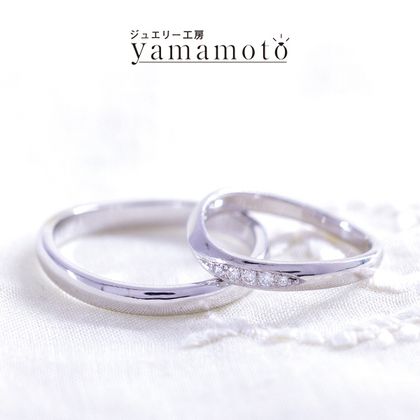 【ジュエリー工房 YAMAMOTO】【鍛造製法】　幅、厚み 自由に選べるリング メレーダイヤ入り