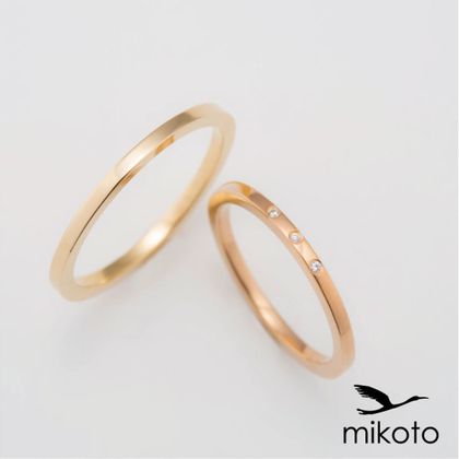 【鶴(mikoto)】【18MA-002a】ダイヤを3石あしらった細身でおしゃれな結婚指輪