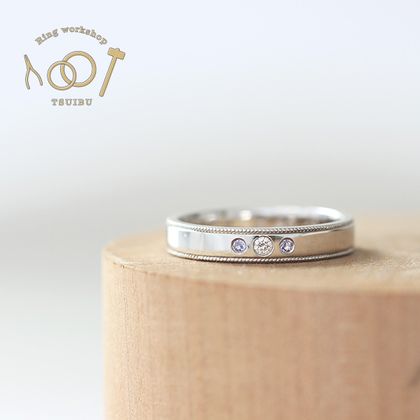 【ついぶ工房】【想いを込めた手作り婚約指輪】プラチナ・平打型ミルグレイン・鏡面仕上げ