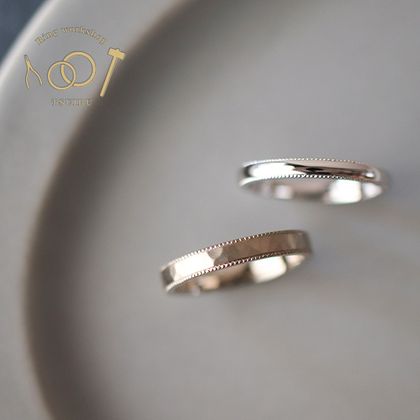 【ついぶ工房】【二人の想いが詰まった手作り結婚指輪】プラチナ/K18ホワイトゴールド・甲丸型/槌目型・ミルグレイン・鏡面仕上げ/マット仕上げ
