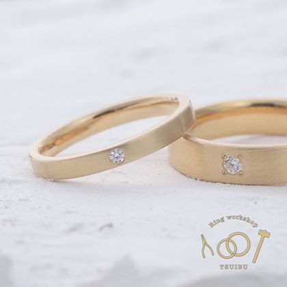 【ついぶ工房】【二人の想いが詰まった手作り結婚指輪】K18イエローゴールド・平打型・マット仕上げ