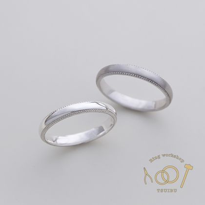【ついぶ工房】【二人の想いが詰まった手作り結婚指輪】プラチナ・甲丸型・ミルグレイン・鏡面仕上げ/マット仕上げ