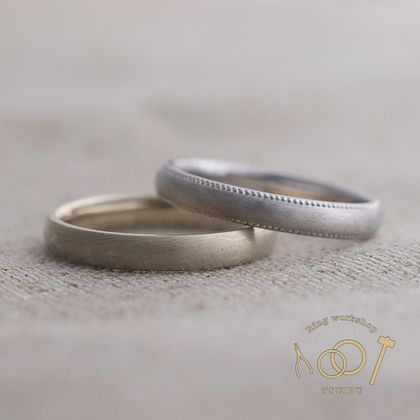 【ついぶ工房】【二人の想いが詰まった手作り結婚指輪】プラチナ/K18ホワイトゴールド・甲丸型・ミルグレイン・マット仕上げ