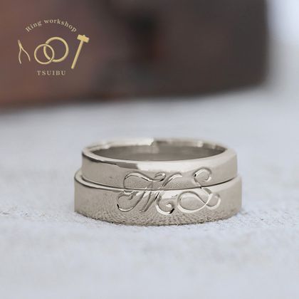 【ついぶ工房】【二人の想いが詰まった手作り結婚指輪】K18ホワイトゴールド・平打型・手彫り・鏡面仕上げ