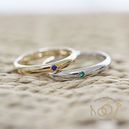 【ついぶ工房】【二人の想いが詰まった手作り結婚指輪】プラチナ/K18イエローゴールド・甲丸型・鏡面仕上げ