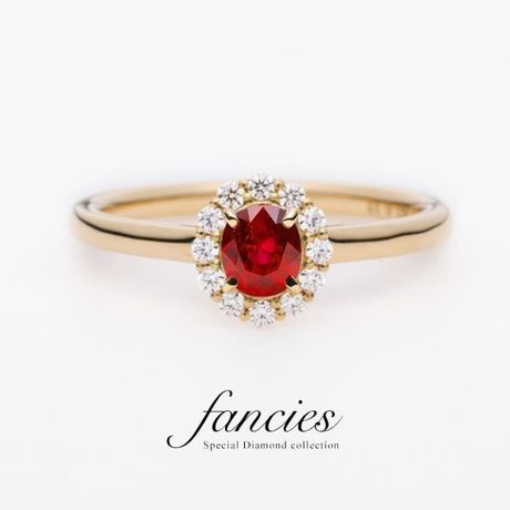 ゴールデンレッド】ルビー ダイヤモンド ライン リング [婚約