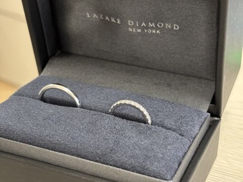 【ラザール ダイヤモンド(LAZARE DIAMOND)の口コミ】 女性用はハーフエタニティ、男性用はシンプルなデザインを探していました…