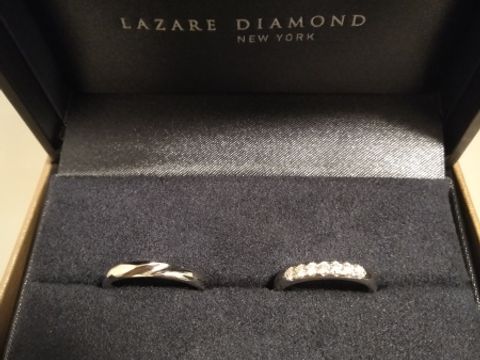 【ラザール ダイヤモンド(LAZARE DIAMOND)の口コミ】 男性用はシンプルかつ細やかなアクセントの入ったデザイン、女性用は７つ…
