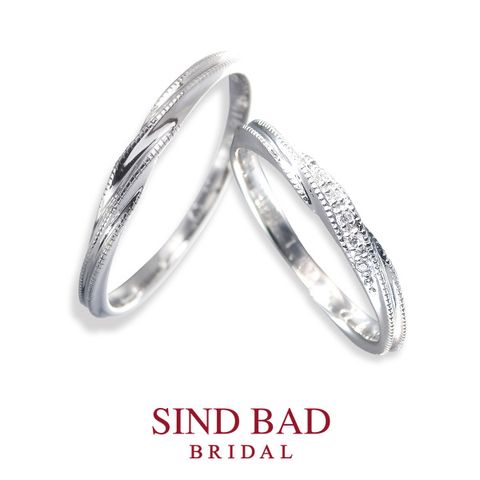 【SIND BAD(シンドバット)】プラチナ結婚指輪【2本12万円以内】ダイヤ5石・ミルグレイン