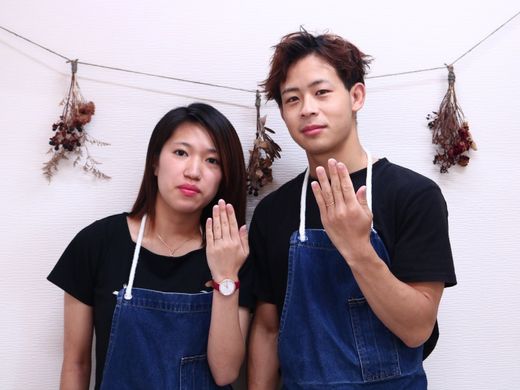 シンプルな手作り指輪をピンクゴールドとイエローゴールドで！