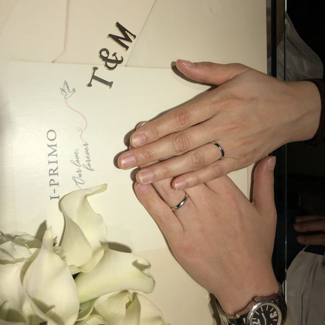 【アイプリモ(I-PRIMO)の口コミ】 シンプルで目立ちすぎないもの、指の長さを生かした太目のリングにしまし…