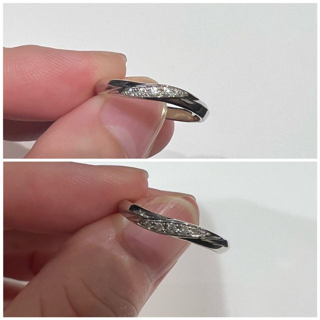 【アイプリモ(I-PRIMO)の口コミ】 ウェーブでダイヤモンドが斜めに入っているデザインが気に入りました。3石…