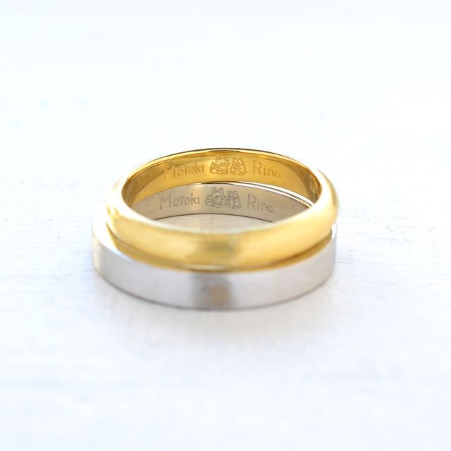【湘南彫金工房 andfuseの口コミ】 指輪のデザインはお互いの似合うカラーを選びました。ゴールドの方はダイ…