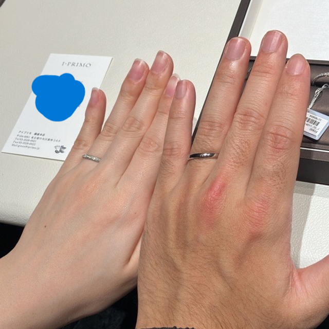 【アイプリモ(I-PRIMO)の口コミ】 指輪のラインナップが豊富だなと思いました。男性側のシンプルなプラチナ…