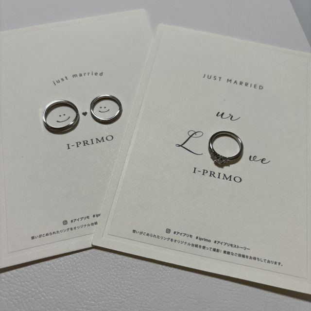 【アイプリモ(I-PRIMO)の口コミ】 セットリングのため婚約指輪、結婚指輪合わせてつけてもごちゃごちゃせず…