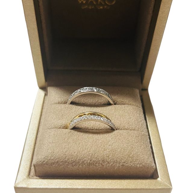 【和光ブライダルブティックギンザの口コミ】 夫婦で敢えて違う指輪を選びました。お互い無理をせずに好きな指輪にして…