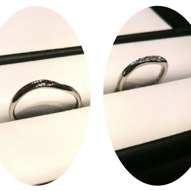 【GALA JEWELRY(ガラジュエリー)の口コミ】 女性側のリングには大粒のダイヤが5石埋め込まれており、その輝きが他のリ…