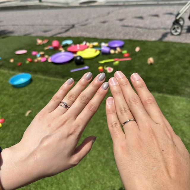 【ケイウノ ブライダル(K.UNO BRIDAL)の口コミ】 ２つの指輪を重ねるとハートになるデザインがお気に入りです。ウェーブに…