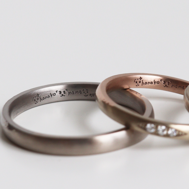 【mina.jewelry(ミナジュエリー)の口コミ】 デザイン、形、カラー、刻印、すべて自分たちで選択して作成したことが本…