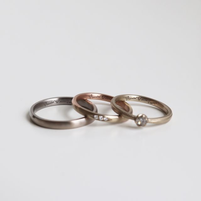 【mina.jewelry(ミナジュエリー)の口コミ】 デザイン、形、カラー、刻印、すべて自分たちで選択して作成したことが本…