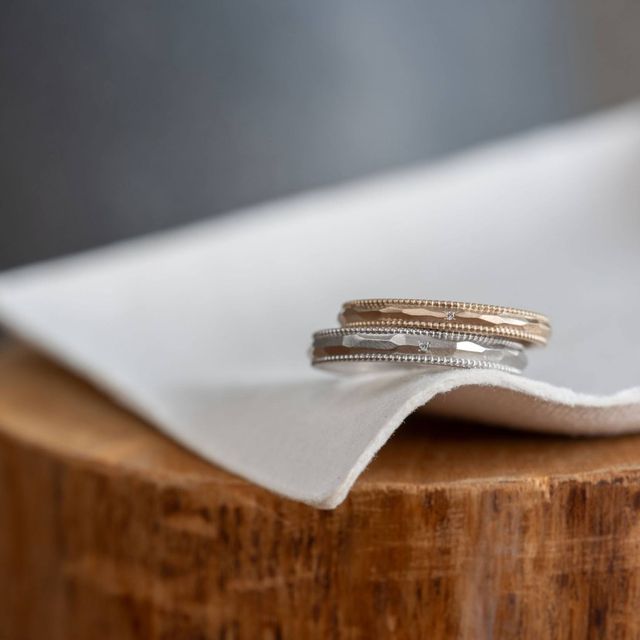 【Cayof(カヨフ)の口コミ】 ユーカリというデザインをベースに、槌目やミルグレインのサイズ調整、石…