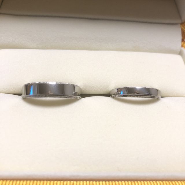 【ケイウノ ブライダル(K.UNO BRIDAL)の口コミ】 セミオーダーでミル打ちをしてもらい、幅と厚みも好みのかたちにしました…