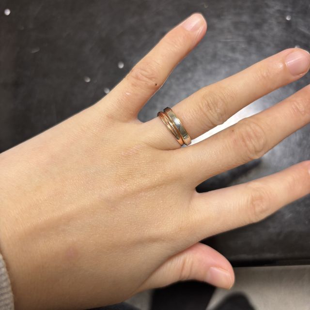 【ケイウノ ブライダル(K.UNO BRIDAL)の口コミ】 太めの平型です。シンプルながら存在感があります。
シルバーのベースにサ…