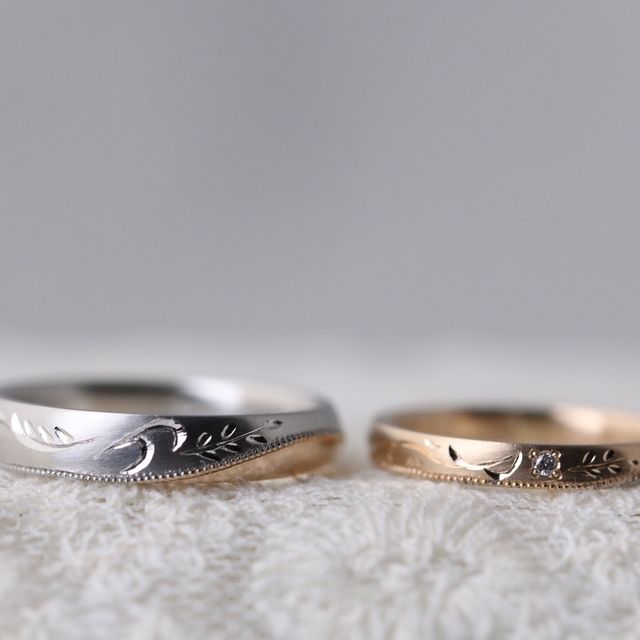 【atelier Kiona(アトリエキオナ)の口コミ】 ハワイアンジュエリー風にデザインしてもらいました。お互いリングの素材…